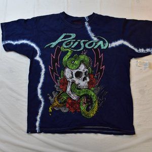 Poison Womens Metal Rock Band Blue Tie Dye Shirt New Large